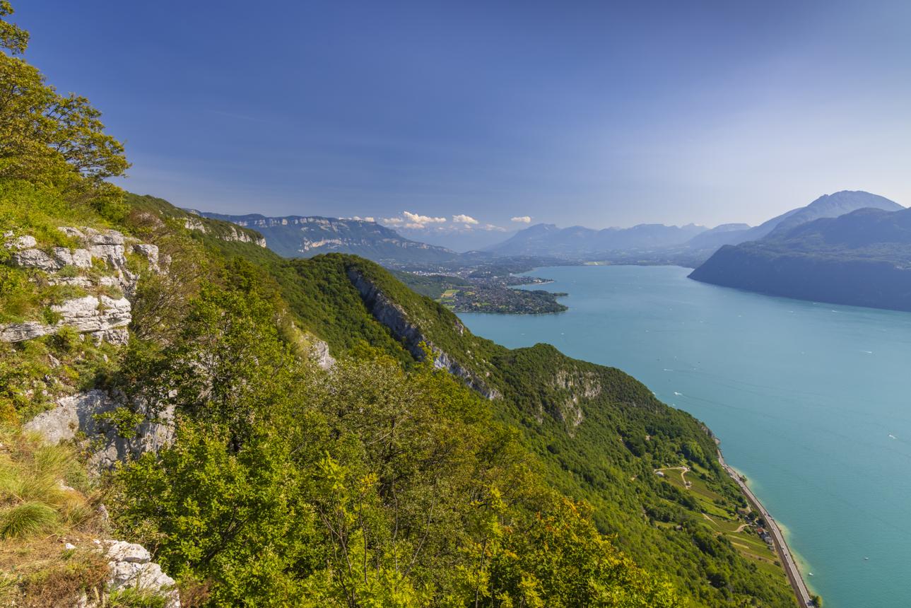 Lake Bourget and Alps mountains from Entrelacs viewpoint